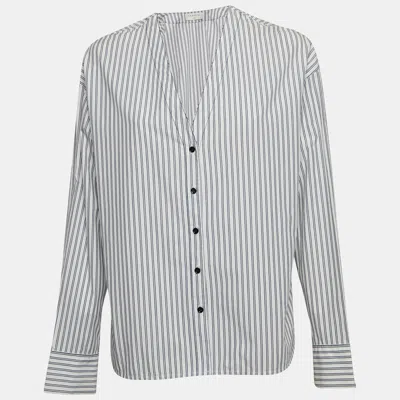 Sandro White Pinstripe V-neck Top