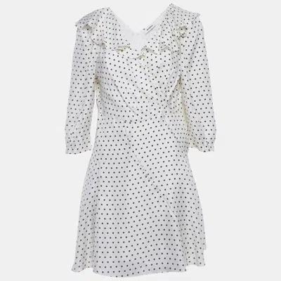 Pre-owned Sandro White Polka Dots Print Crepe Ruffled Mini Dress L