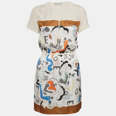 Sandro White Printed Crepe And Silk Trim Mini Dress