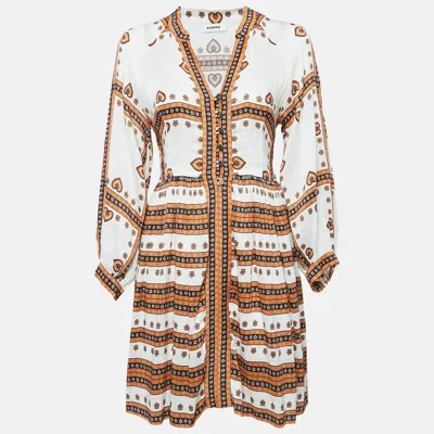 Pre-owned Sandro White Printed Linen Blend Ramata Mini Dress S