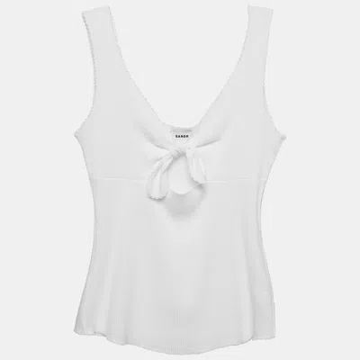Pre-owned Sandro White Rib Knit Knotted Neck Sleeveless Top S
