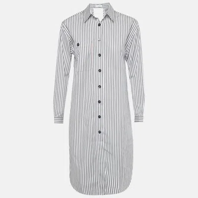 Sandro White Striped Cotton Backless Shirt Dress In Gray