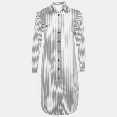 Pre-owned Sandro White Striped Cotton Backless Shirt Dress S