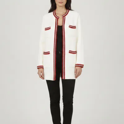 Pre-owned Sandro White Textured Cotton Knit Open-front Luce Cardigan L