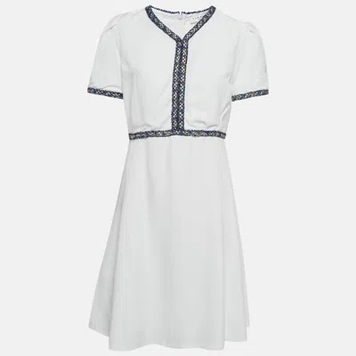 Sandro White Textured Crepe Trim Detail Mini Dress