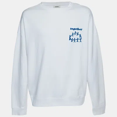 Pre-owned Sandro White Together Appliqué Cotton Knit Sweatshirt Xxl