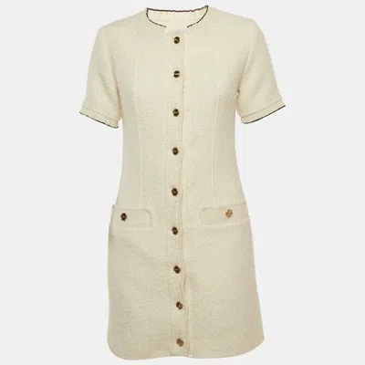 Pre-owned Sandro White Tweed Button Front Mini Dress S