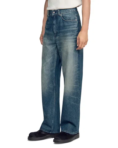 Sandro Wide Fit Faded Cotton 31.5 Jeans In Blue Vintage Denim