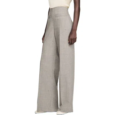 Sandro Wide-leg Checked Wool Trousers In Gray