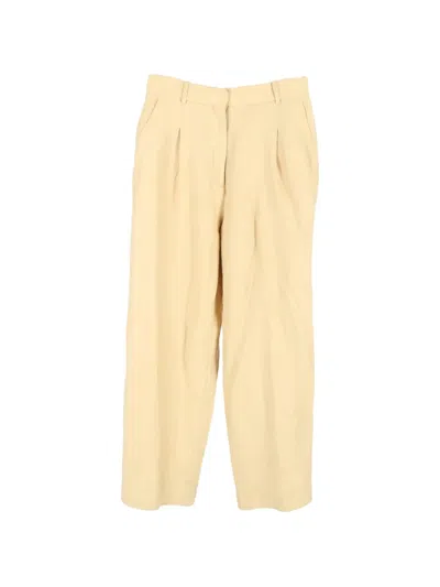 Pre-owned Sandro Wide-leg Cotton Trousers In Neutral