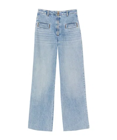 Sandro Oslo High Waist Cotton Denim Jeans In Blue Jean