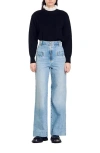 Sandro Oslo High Waist Cotton Denim Jeans In Blue Jean