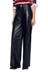 Sandro Wide-leg Leather Trousers In Black