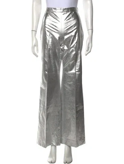 Pre-owned Sandro Wide Leg Pants In Metallic/silver