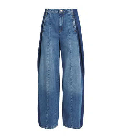 Sandro High Rise Contrast Panel Jeans In Blue Jean