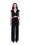 Sandro Satin Bow Cropped Top In Black