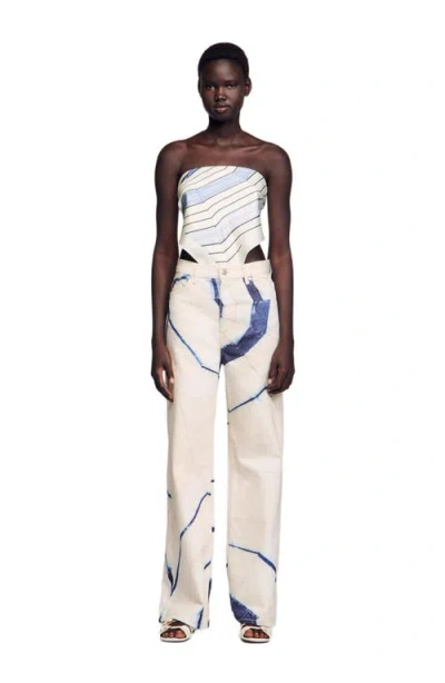 Sandro Wide-leg Striped Jeans In White