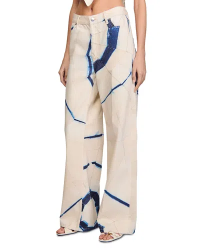 Sandro Wide Leg Striped Jeans In Ecru