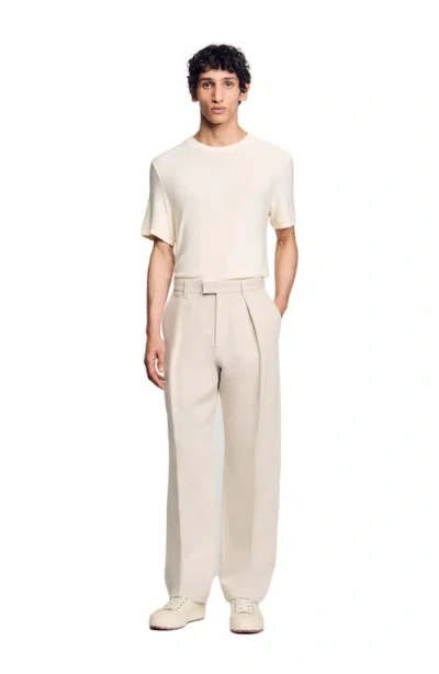 Sandro Wide-leg Trousers With Creases In Oats