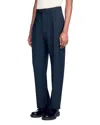 Sandro Wide Leg Wool Blend Suit Trousers In Navy Blue