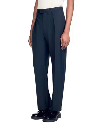 Sandro Wide Leg Wool Blend Suit Trousers In Navy Blue