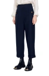 Sandro Womens Wide-leg High-rise Wool-blend Suit Trousers Bleus In Navy Blue