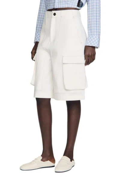 Sandro Wide-leg Cotton Bermuda Shorts In White