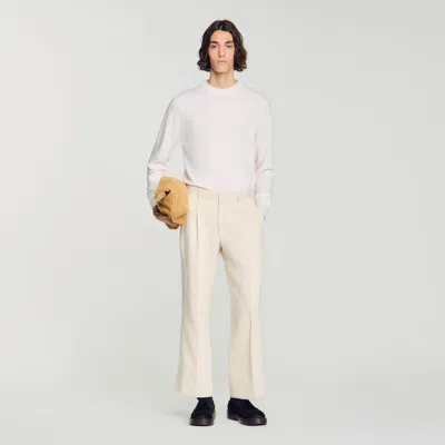 Sandro Wide-leg Cotton Linen Trousers In Neutral