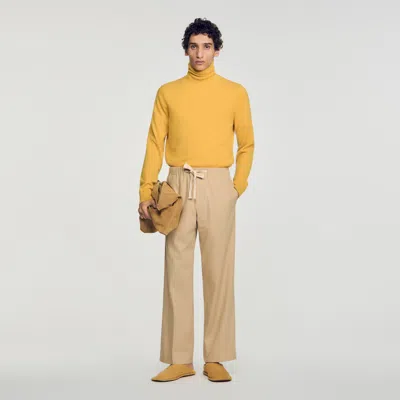 Sandro Wide-leg Cotton Trousers In Brown