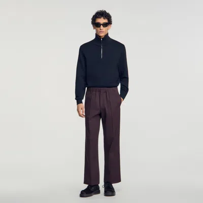 Sandro Wide-leg Elastic Waist Trousers In Brown