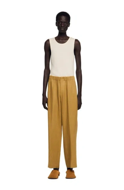 Sandro Wide-leg Elasticated Linen Trousers In Multi