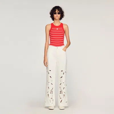 Sandro Floral-detail Wide-leg Jeans In White