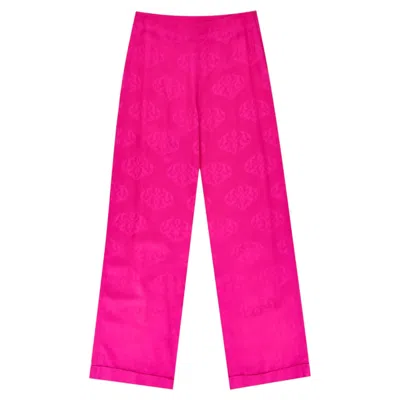 Pre-owned Sandro Wide-leg Jacquard Trousers In Pink