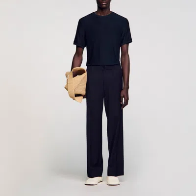 Sandro Wide-leg Trousers In Navy Blue