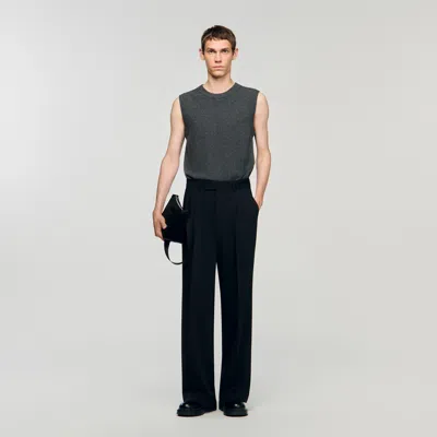 Sandro Wide-leg Trousers With Pleats In Black