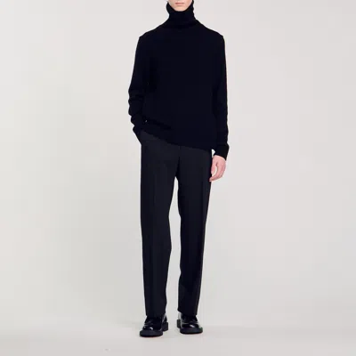 Sandro Wide-leg Wool Trousers In Black
