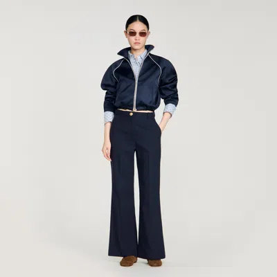 Sandro Wide-leg Wool Trousers In Blue