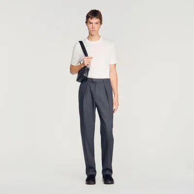 Sandro Wide-leg Wool Trousers In Gray