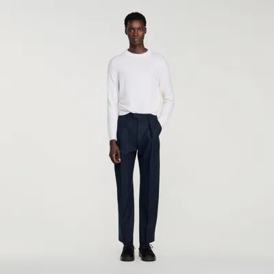 Sandro Wide-leg Wool Trousers In Navy Blue