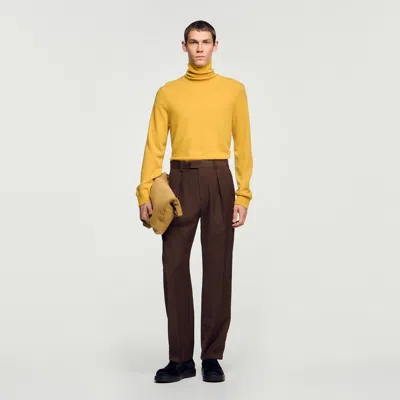 Sandro Wide-leg Wool Trousers In Tabac Fonce