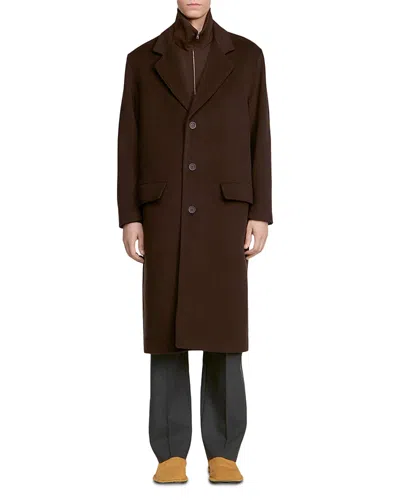 Sandro William Heather Wool Blend Long Coat In Brown