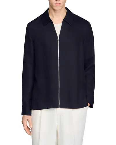 Sandro Wing Collar Zip Shirt In Blue