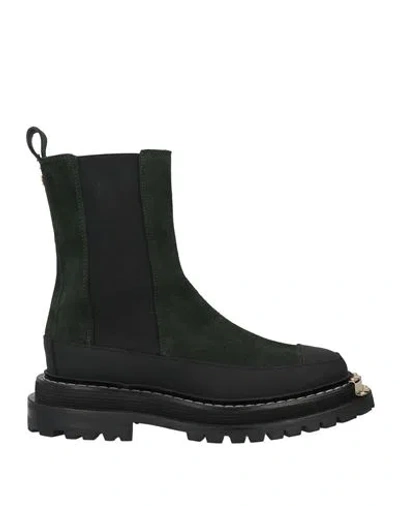 Sandro Woman Ankle Boots Dark Green Size 5.5 Soft Leather, Textile Fibers
