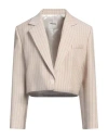 Sandro Striped One Button Crop Blazer In Beige