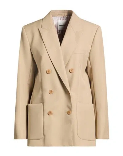 Sandro Woman Blazer Beige Size 10 Wool, Polyester In Nude