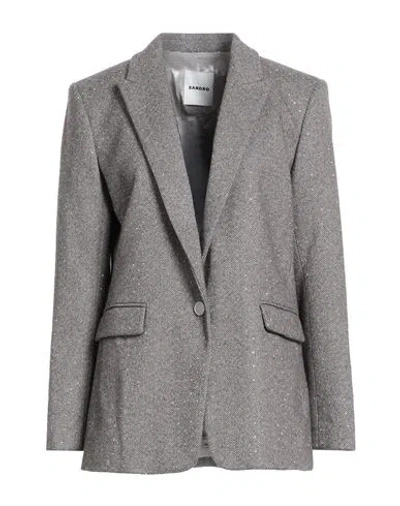 Sandro Woman Blazer Beige Size 8 Polyester In Gray