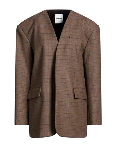 Sandro Woman Blazer Brown Size 0 Polyester, Wool, Viscose, Elastane