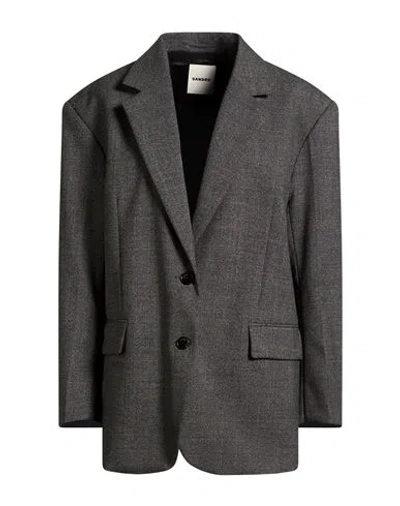 Sandro Woman Blazer Charcoal Size 2 Polyester, Wool, Viscose, Elastane In Grey