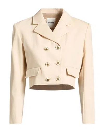 Sandro Woman Blazer Cream Size 10 Cotton In White