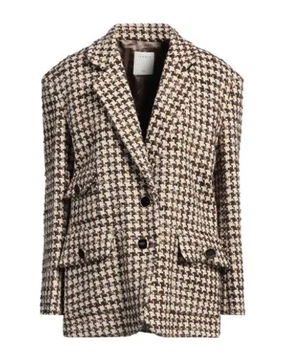 Sandro Woman Blazer Dark Brown Size 8 Polyamide, Acrylic, Cotton, Polyester, Wool